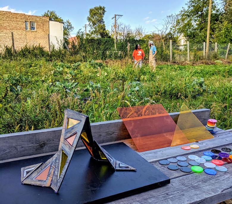 Artist Andrea Jablonski created a model of the shade sculpture and, at our fall open house, invited residents to vote on their favorite color panels.